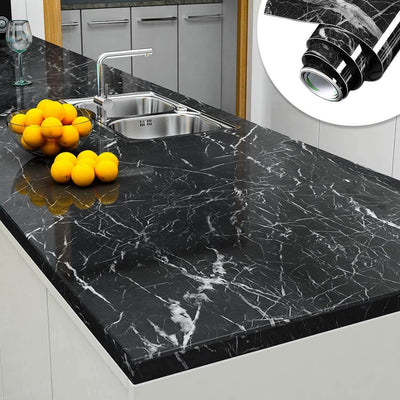 (Pack of 5) Self Adhesive Black  Marble Sheet for Kitchen / Waterproof Anti Oil & Heat Resistant Wallpaper Sheet (2 Feet x 6.5 feet)
