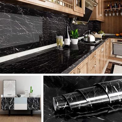(Pack of 5) Self Adhesive Black  Marble Sheet for Kitchen / Waterproof Anti Oil & Heat Resistant Wallpaper Sheet (2 Feet x 6.5 feet)